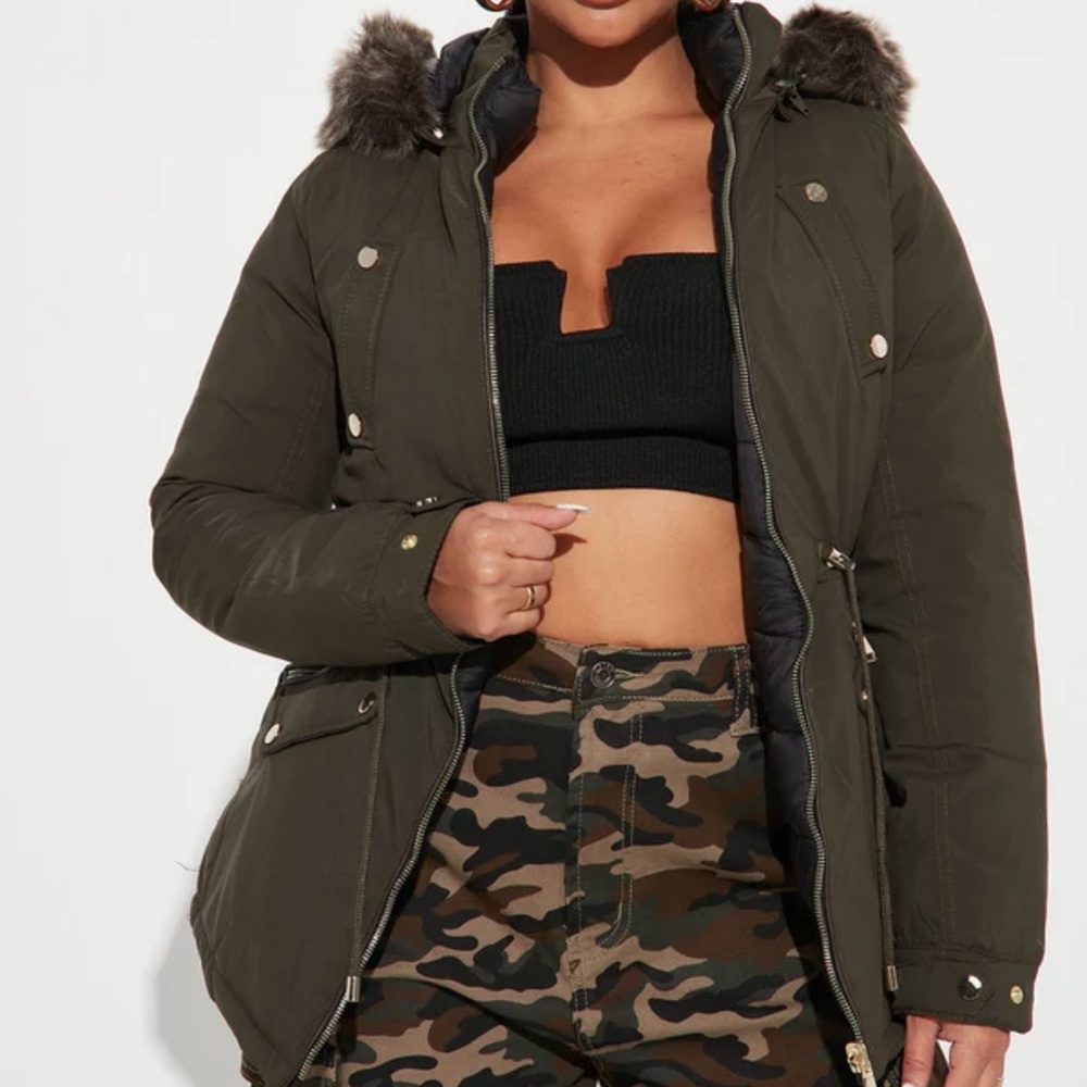 Fashion Nova Olive Utility Jacket with Faux Fur